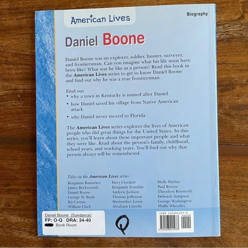 Daniel Boone Book by American Lives History Biography Early Reader